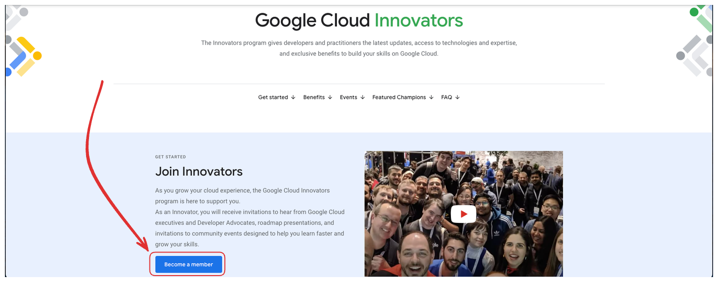 Google Cloud Innovators Portal has a become a member button that you should click